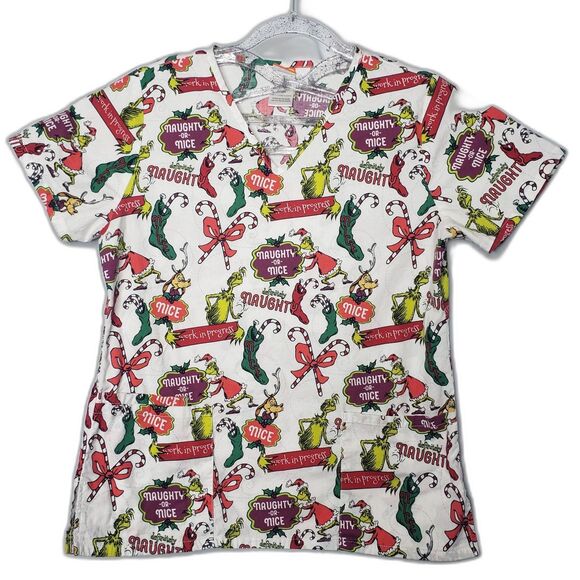 Dr. Seuss Tops - Dr Seuss Grinch Christmas Short Sleeve V Neck Scrub Top Womens Size Small
